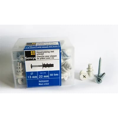 Sencys Gipsplaatplug Met Schroef Kunststof - Diam. 13 Mm - 50 Stuks