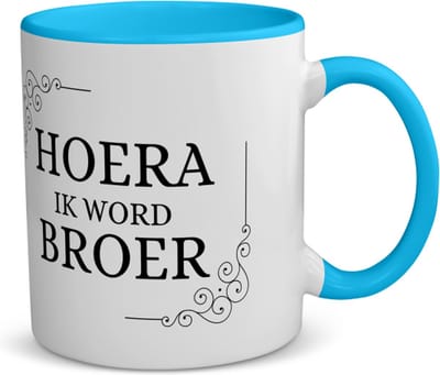 Akyol - hoera ik word broer koffiemok - theemok - blauw - Broer - iemand die broer wordt - broer cadeautjes - cadeau - kado - geschenk - 350 ML inhoud