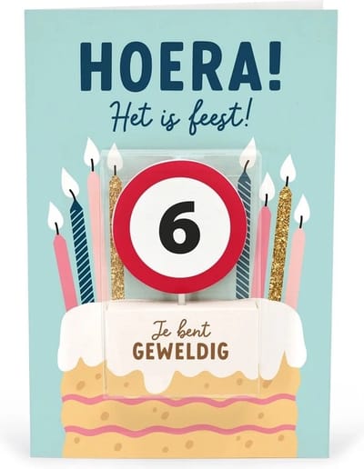 Verjaardagskaart met kaars | 6 jaar | Je bent geweldig