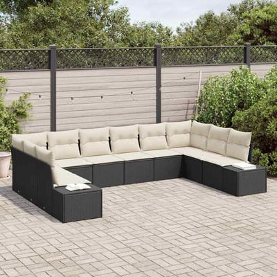 vidaXL - Tuinbank - Set - 10 - st - 9-Aantal - zitplaatsen - Zwart - en - Crème
