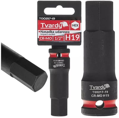 Tvardy Slagdop inbus 19 mm - chroom-molybdeenstaal - slagvast voor slagmoersleutel - vierkante opname 12,7 mm - zwart - auto en industrie