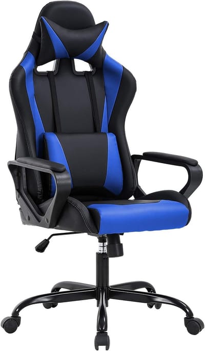Gamingstoel met hoge rugleuning - Bureaustoel - Racestoel voor de computer - PU bureaustoel - Ergonomische draaibare directiestoel - met lendensteun - Unisex - Blauw