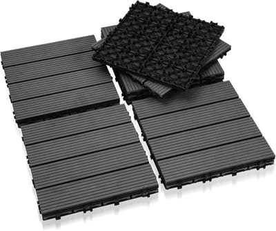 WPC Terrastegels - Vlondertegels Balkon - Buiten Vloer Leggen - Kliksysteem Drainage - 30 x 30 cm 66 stuks - Antraciet