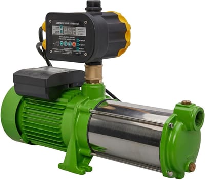 Centrifugaalpomp 1,1 kW roestvrij staal 5400 l/u, 6,5 bar tuinpomp met drukschakelaar instelbaar en droogloopbeveiliging