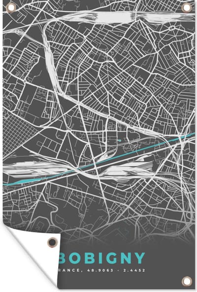Muurdecoratie Kaart – Stadskaart – Frankrijk - Bobigny - Plattegrond - 120x180 cm - Tuinposter - Tuindoek
