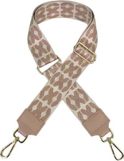 Qischa® Bag strap - Tassenriem - Schouderband - Schouderriem - Tassen Riem - Tas Hengsel - Verstelbare Riem - oud roze, beige - gouden hardware