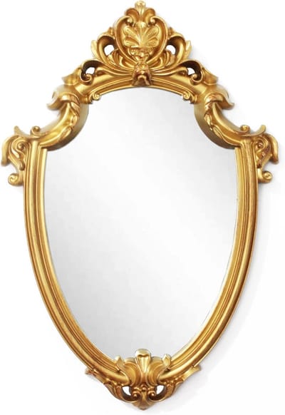 Vintage Antieke Decoratieve Wandspiegel Schildvorm 41,9 x 28 cm in Borstel Goud