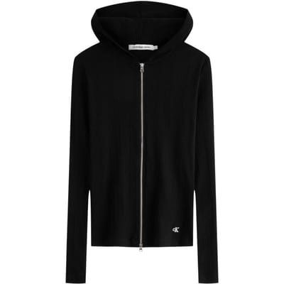 Calvin Klein Minimalistisch Geborduurd Casual Commuter Hoodie Rits Gebreide Trui Dames trui Ruimte-Zwart J223550 S gray