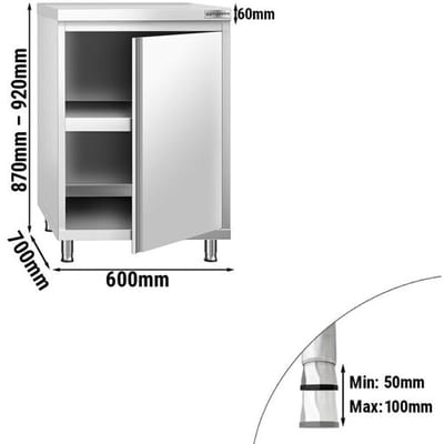 GGM Gastro Edelstahl Arbeitsschrank PREMIUM - 600x700mm - mit Flügeltür Zilver