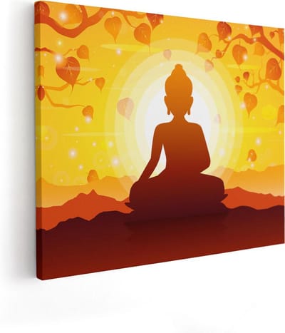 Artaza Canvas Schilderij Boeddha - 50x40 cm - Wanddecoratie Meditatie - Muurdecoratie Zon - Schilderijen Op Canvas Woonkamer