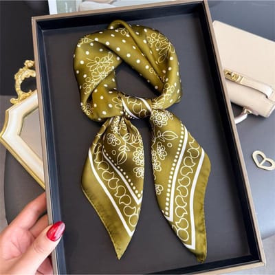 Designer Zijde Vierkante Sjaal Dames Satijnen Sjaal Wikkel Hijab Vrouwen Haarband Pols Luxe Hoofddoek 70*70cm Echarpe Bandana 70x70cm brown