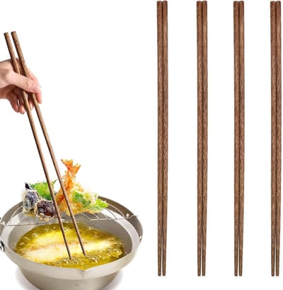 Lange Houten Eetstokjes van 38 cm voor Koken, Ideaal voor Noodles en Hot Pot (4 Paar)