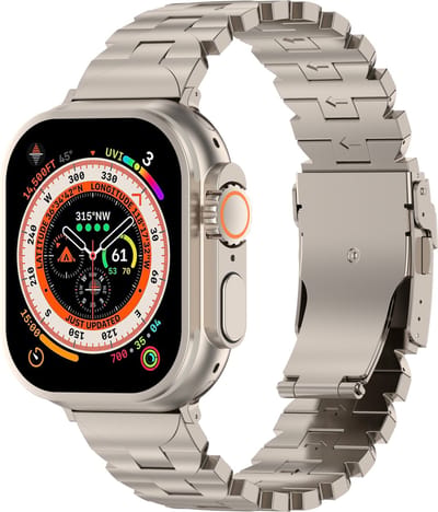 Strap-it Titanium Butterfly band - geschikt voor Apple Watch Series 1 / 2 / 3 / 4 / 5 / 6 / 7 / 8 / 9 / 10 / 11 / SE (2/3) / Ultra (2/3) (2/3) - Stevig en lichtgewicht titanium bandje voor iWatch - maat: 44mm / 45mm / 46mm / 49mm - titanium kleur