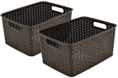 Opbergmand Set van 2 10L – Kunststof Opbergbox – Mandjes Riet – Opbergdoos Speelgoed en Kinderkamer – Kast, Keukenkast en Kledingkast Organizer