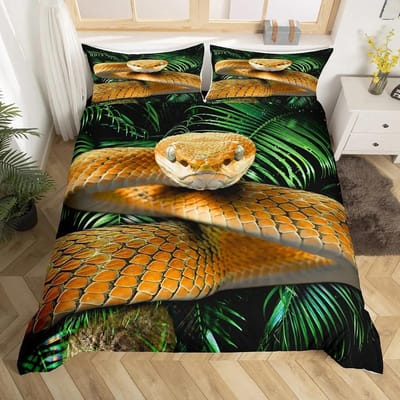 Housse de couette serpent Ensemble de literie Python Cadeau pour adolescent adulte, Housse de couette serpent animal de la forêt tropicale Faune reptiles Housse de couette 140x200cm 3pcs