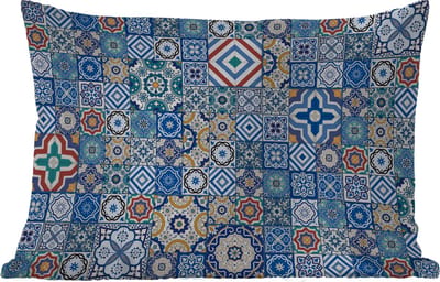 Buitenkussens - Tuin - Patronen - Bloemen - Blauw - Vormen - 50x30 cm