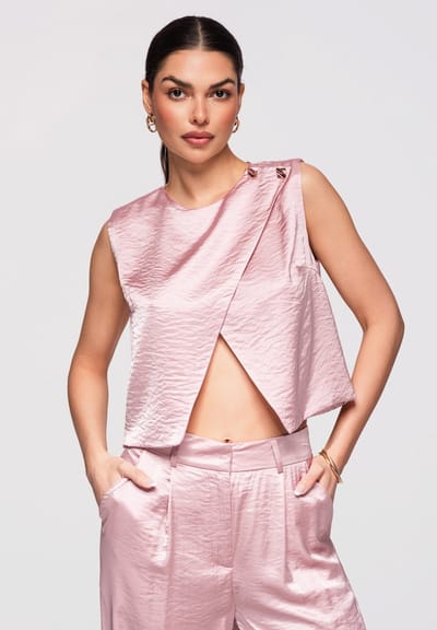 OMBRE Top - Regular Fit - Mouwloos - Knopen Roze S