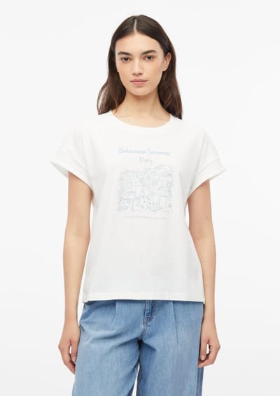Mouwloos T-shirt van katoenjersey met print op de voorkant ronde hals losse pasvorm dames s.Oliver