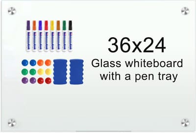 Magnetisch Glas Whiteboard 36"x24" - Droog Wissen Bord voor Muur met Magneten en Markers