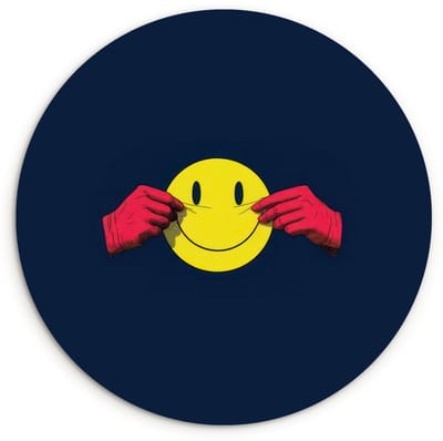 WallCircle® Wandcirkel 120x120 cm - Muurcirkel Smiley - Geel - Handen - Minimalistisch - Muurdecoratie woonkamer - Wanddecoratie slaapkamer - Kamer decoratie accessoires - Ronde schilderijen XXL