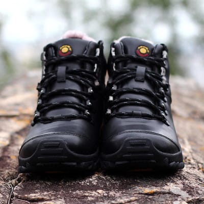 Grote Maten Herfst en Winter Echt Leer Heren Outdoor Sneakers High-Top Warme Katoengevoerde Schoenen met Velours Heren Antislip Werkschoenen 43 black