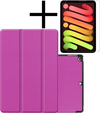 Hoes - Geschikt voor Apple iPad Mini 6 (2021) - 8.3 inch - 6e Generatie - Met Screenprotector - Trifold Bookcase - Hard Cover - Hardcover Book Case - Tablet Hoesje - Paars