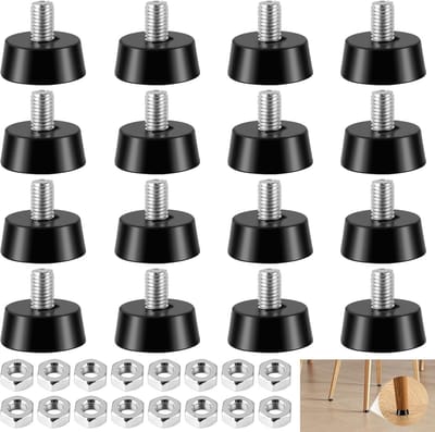 Set van 16 Verstelbare Rubber Buffer M10, Schokabsorberende Meubelvoeten voor Keukenmeubels, Antislip en Duurzaam Rubber, M10 x 35 mm