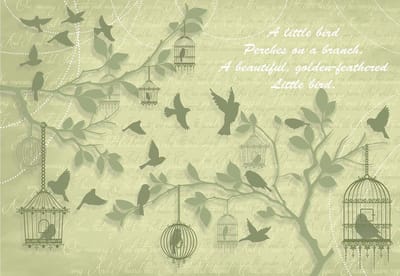 Fotobehang Birds Trees Green | XL - 208cm x 146cm | 130g/m2 Vlies