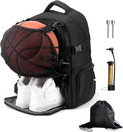 Sportrugzak - Basketbaltas Schoenentas - Sportspullen Opbergen - Met Schoen- en Balvak - 33 cm Breed - Zwart