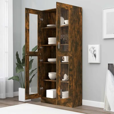 vidaXL - Vitrinekast - 82,5x30,5x185 - cm - bewerkt - hout - gerookt - eikenkleur