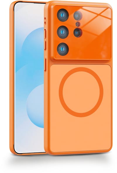Casemania Hoesje Geschikt voor Samsung Galaxy S26 Ultra - Oranje - Luxe Matte-Feel Siliconen Back Cover - Geschikt voor MagSafe - Ingebouwde Lens Bescherming - Magnetische Telefoonhoesje