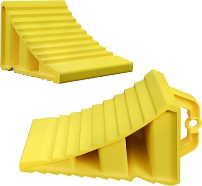 2 Stuks 20X12X11Cm Kunststof Steunblokken Aanhanger | Draagbare Remblokken Met Greep, Gebogen Oprijblokken Parkblokken Set | Anti-Verschuivende Compensatieblokken | Geschikt Voor Woonwagens, Campers En Caravans | Geel | NAIZY