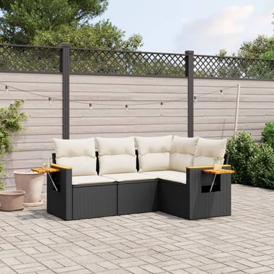 vidaXL - 4-delige - Loungeset - met - kussens - poly - rattan - zwart