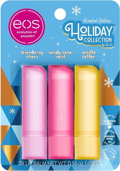 eos Limited Edition Lip Balm Sticks - Lippenbalsem - Lipverzorging - Hydratatie voor de hele dag - Strawberry cheer - Candy Cane Swirl - Vanilla Toffee