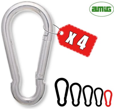 AMIG Karabijnhaak 5x50mm Mini Verzinkt Staal Veersluiting Tuin Werkplaats Set - 4 Stuks