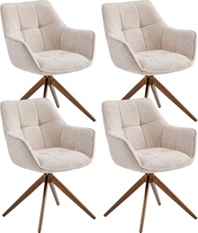 Colenis® - Boston Eetkamerstoelen - Set van 4 - Beige - Chenille Stof - 180° Draaistoelen - Geborsteld Goud Poten - Gestoffeerde zitting