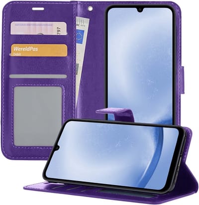 Hoesje - Geschikt voor Samsung Galaxy A25 - Luxe Bookcase - Walletcase Hoes - Portemonnee - Cover - Telefoonhoes - Paars
