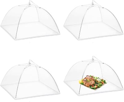 Set van 4 Vouwbare Voedselafdekkingen van Mesh voor Bescherming van Eten, Fruit en BBQ