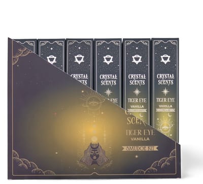Crystal Scents Smudge Wierook Vanille – 12 Doosjes – Inclusief Tijgeroog Steen