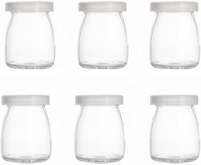 Set van 6 glazen potjes van 100ml voor pudding en yoghurt met deksel, ideaal voor opslag en presentatie