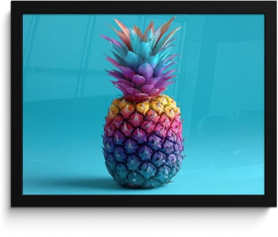 Poster in lijst - Fotolijst 40x30 cm - Posters - Ananas - Regenboog - Blauw - Popart - Posterlijst zwart - Decoratie - Wanddecoratie woonkamer - Muurdecoratie slaapkamer