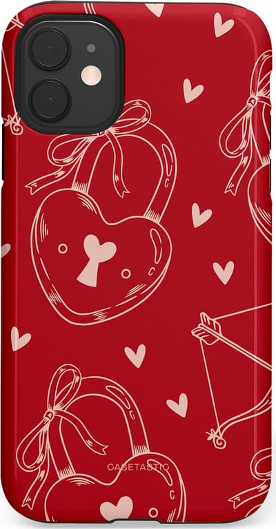 Casetastic Hoesje Geschikt voor Apple iPhone 11 - Stijlvolle Beschermende Duo-layer Case - Hartendief - Liefdes Slotjes - Valentijn - Valentine - Love - Rood Wit