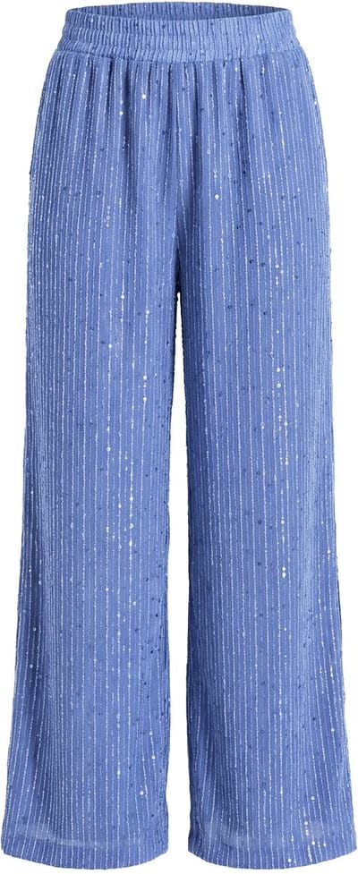 Studio Untold - Dames - Broek wijde rechte pijpen pailletten-strepen - Grijsblauw - Maat 46+