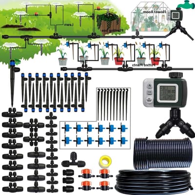 Druppelirrigatieset - Tuinbewatering - Automatisch bewateren - Met watertimer - 457 m bereik - Zwart