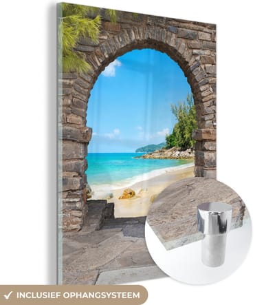 MuchoWow® Glasschilderij 30x40 cm - Schilderij acrylglas - Doorkijk - Strand - Tropisch - Zomer - Foto op glas - Schilderijen