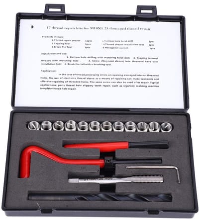Dailygoods- Draadreparatieset M10x1.25mm - 12 Stuks - Roestvrij Staal - Inclusief Spiraalboor/Schroeftap/Inbussleutel - Voor Kranen/Beschadigde Draad Reparatie - Hoogwaardige Kwaliteit - Draadreparatiehulpmiddel