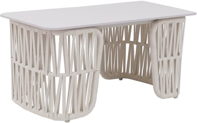 Loungetafel MCW-P90, tuintafel balkontafel outdoor, touwvlechtwerk Rope Sintersteen 43x90x45cm ~ crème, blad crème