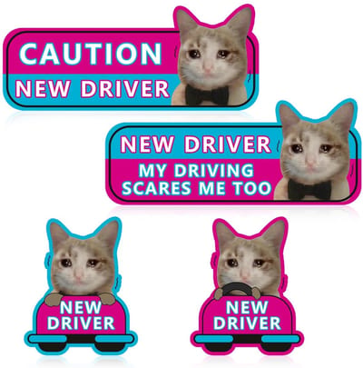 Dailygoods- Autosticker 4 Stuks - Magnetische Sticker - Grappige Autosticker - Newbie Cat - Auto Decoratie - Eenvoudig Te Bevestigen - Automagneet