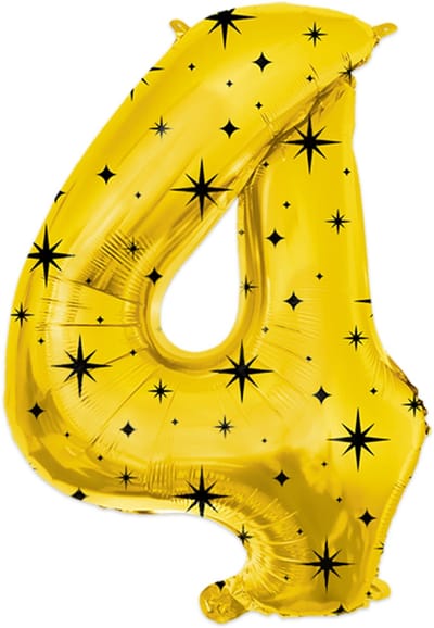 BTH - Helium Ballon - 4 - Goud-Zwart - Ballonnen - Cijfer Ballonnen - Verjaardag - Decoratie - Versiering - Folieballon