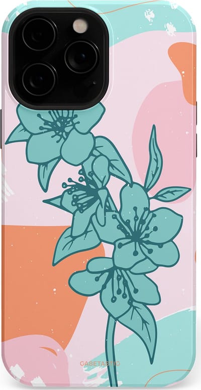 Casetastic hoesje geschikt voor Apple iPhone 13 Pro - MagSafe - Dubbellaagse bescherming - Roze Oranje Turqoise Bloemen Modern - Fashion Case - Wit Mintgroen Perzik Lichtroze